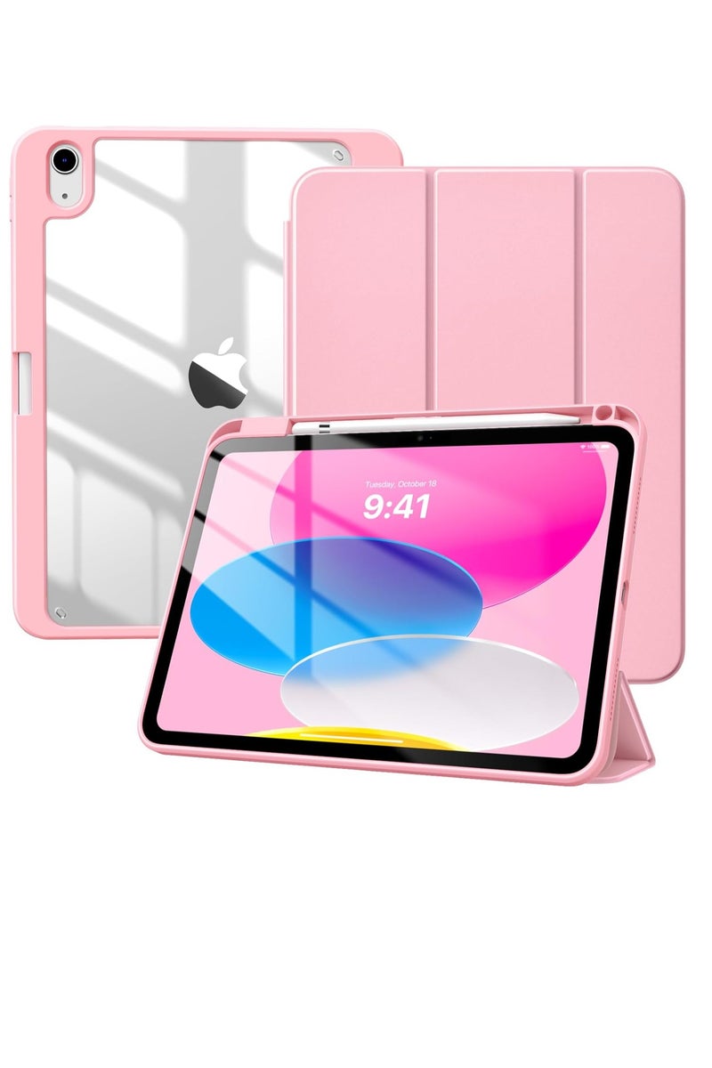 يويو تيك حافظة لجهاز iPad (A16) الجيل الحادي عشر 11 بوصة 2025، حافظة لجهاز iPad الجيل العاشر 10.9 بوصة 2022 مع حامل قلم، غطاء واقٍ رفيع مع غطاء خلفي شفاف، خاصية الإيقاظ/السكون التلقائي - وردي - Image 1