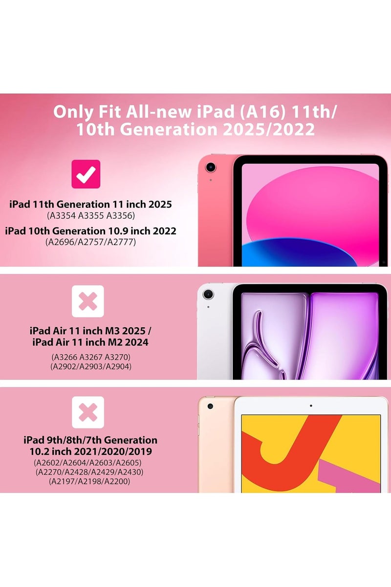 يويو تيك حافظة لجهاز iPad (A16) الجيل الحادي عشر 11 بوصة 2025، حافظة لجهاز iPad الجيل العاشر 10.9 بوصة 2022 مع حامل قلم، غطاء واقٍ رفيع مع غطاء خلفي شفاف، خاصية الإيقاظ/السكون التلقائي - وردي - Image 2
