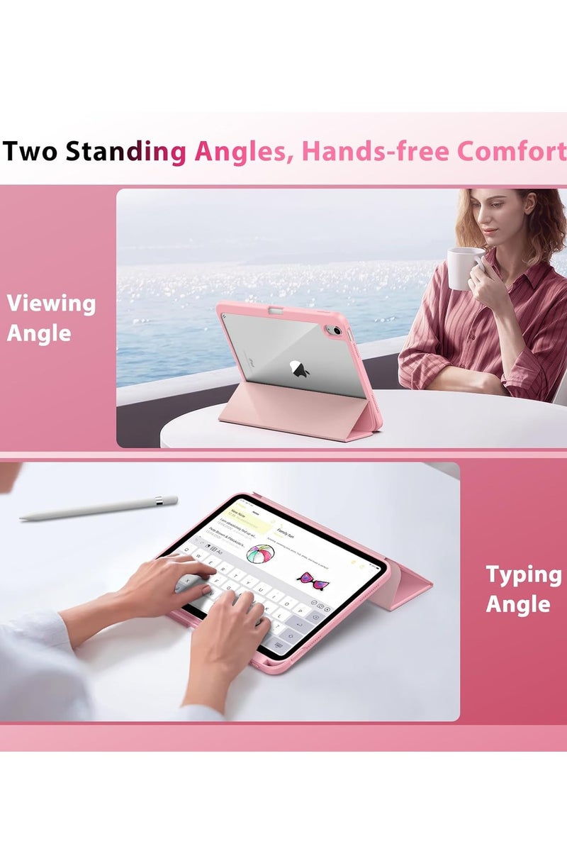 يويو تيك حافظة لجهاز iPad (A16) الجيل الحادي عشر 11 بوصة 2025، حافظة لجهاز iPad الجيل العاشر 10.9 بوصة 2022 مع حامل قلم، غطاء واقٍ رفيع مع غطاء خلفي شفاف، خاصية الإيقاظ/السكون التلقائي - وردي - Image 3