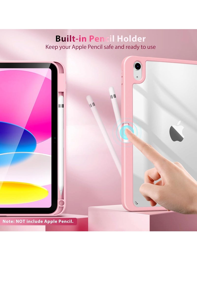 يويو تيك حافظة لجهاز iPad (A16) الجيل الحادي عشر 11 بوصة 2025، حافظة لجهاز iPad الجيل العاشر 10.9 بوصة 2022 مع حامل قلم، غطاء واقٍ رفيع مع غطاء خلفي شفاف، خاصية الإيقاظ/السكون التلقائي - وردي - Image 5