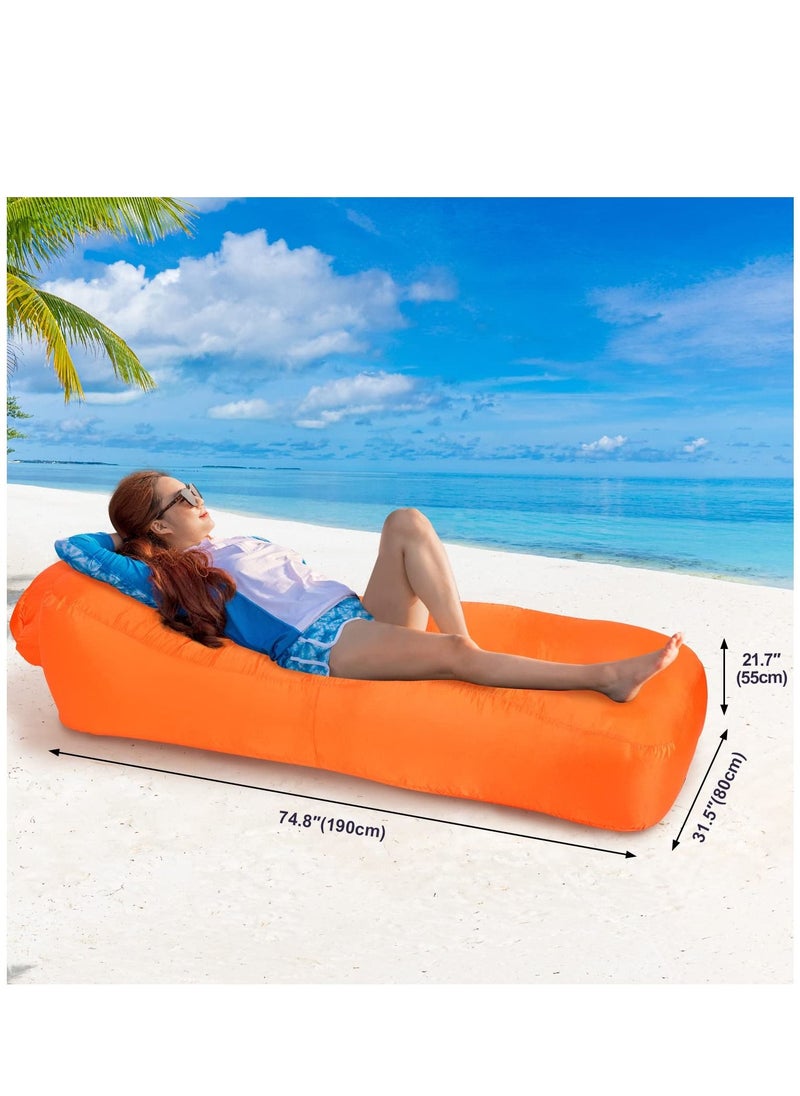 KASTWAVE - Inflatable Lounger, Portable Inflatable Couch Mesh Hollow Air Hammock Anti Leakage Air Chair for Outdoor Camping Hiking Beach Traveling Music Festivals Backyard, No Pump Required (Orange) - Image 1