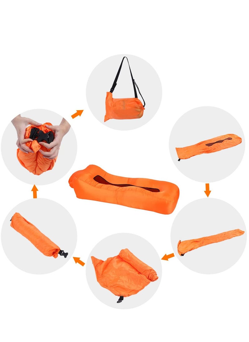 KASTWAVE - Inflatable Lounger, Portable Inflatable Couch Mesh Hollow Air Hammock Anti Leakage Air Chair for Outdoor Camping Hiking Beach Traveling Music Festivals Backyard, No Pump Required (Orange) - Image 1