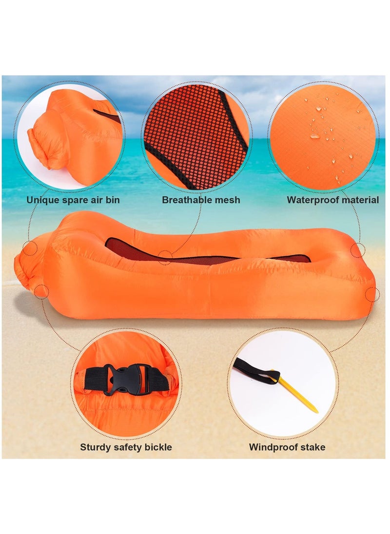 KASTWAVE - Inflatable Lounger, Portable Inflatable Couch Mesh Hollow Air Hammock Anti Leakage Air Chair for Outdoor Camping Hiking Beach Traveling Music Festivals Backyard, No Pump Required (Orange) - Image 1