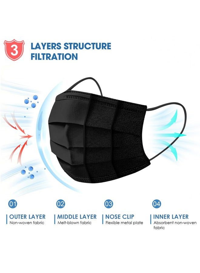NNPCBT 100PCS 3 Ply Black Disposable Face Mask Filter Protection Face Masks - Image 2