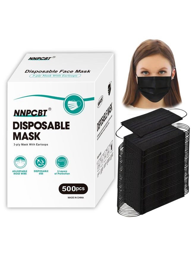 NNPCBT 100PCS 3 Ply Black Disposable Face Mask Filter Protection Face Masks - Image 1