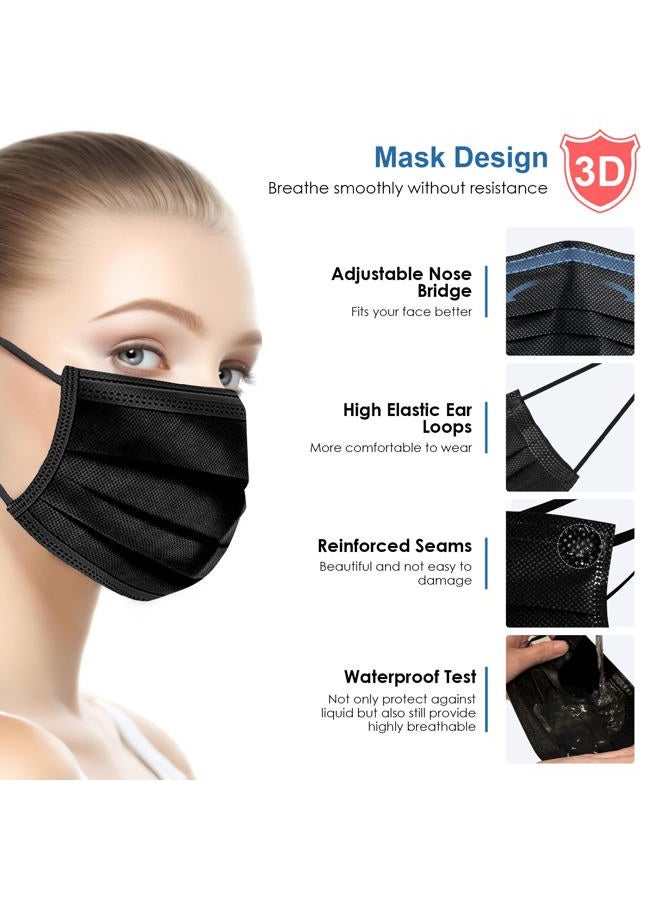 NNPCBT 100PCS 3 Ply Black Disposable Face Mask Filter Protection Face Masks - Image 3