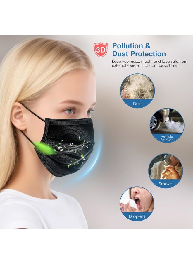 NNPCBT 100PCS 3 Ply Black Disposable Face Mask Filter Protection Face Masks - Image 4