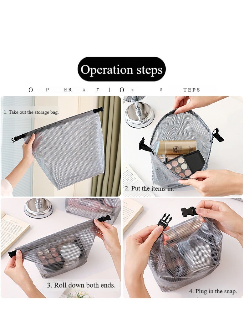 Generic Mesh shower bag Travel cosmetic bag Waterproof toiletry bag Plastic cosmetic bag with buckle handle, grey  - Image 2