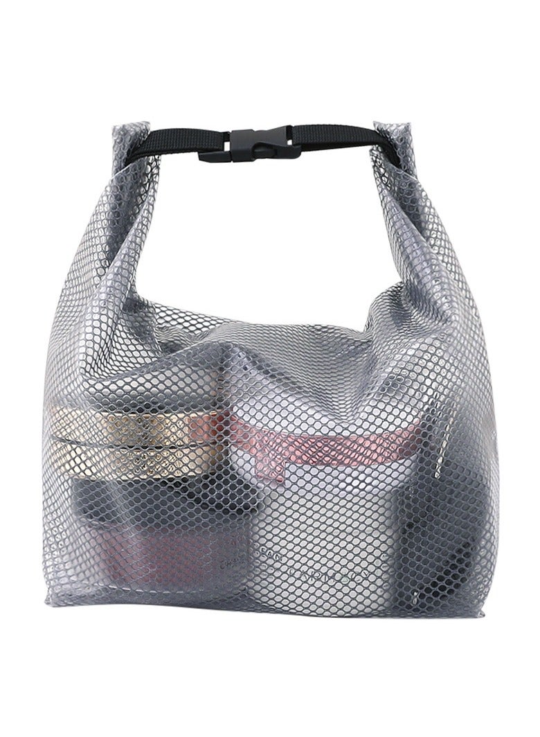 Generic Mesh shower bag Travel cosmetic bag Waterproof toiletry bag Plastic cosmetic bag with buckle handle, grey  - Image 4