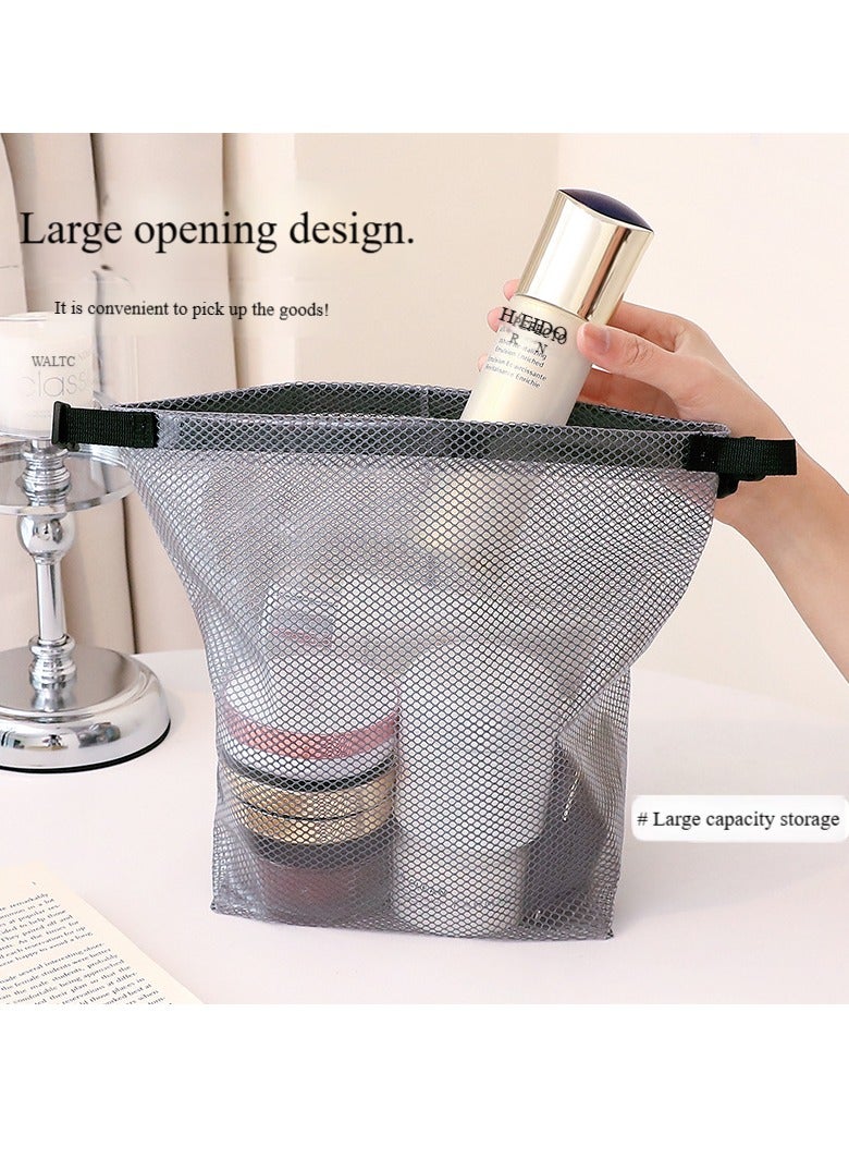 Generic Mesh shower bag Travel cosmetic bag Waterproof toiletry bag Plastic cosmetic bag with buckle handle, grey  - Image 5