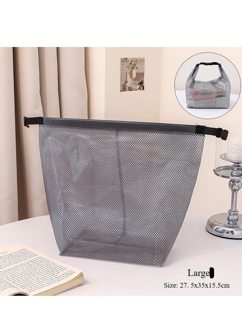 Generic Mesh shower bag Travel cosmetic bag Waterproof toiletry bag Plastic cosmetic bag with buckle handle, grey  - Image 1