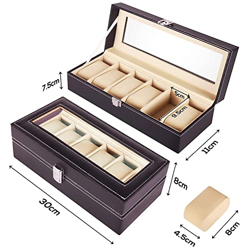 ABOUT SPACE Watch Box - 2 Tier PU Leather Watch Organizer for Men & Women with Press Lock & Key, 12 Removable Watch & Stud Slots, Ring Pillows & Jewellery Compartments (Black - 30 L x 20 B x 13 H cm) - Image 3
