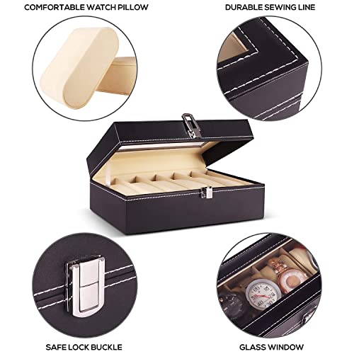 ABOUT SPACE Watch Box - 2 Tier PU Leather Watch Organizer for Men & Women with Press Lock & Key, 12 Removable Watch & Stud Slots, Ring Pillows & Jewellery Compartments (Black - 30 L x 20 B x 13 H cm) - Image 5