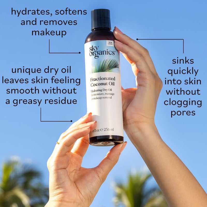 Sky Organics Sky Organics Fractionated Coconut Oil, Hydrating Dry Oil for Moisture, Massage and Makeup Removal, Suitable for All Skin Types, 100% Pure and Cold Pressed Multipurpose Body and Face Oil, 8 fl. Oz - Image 4