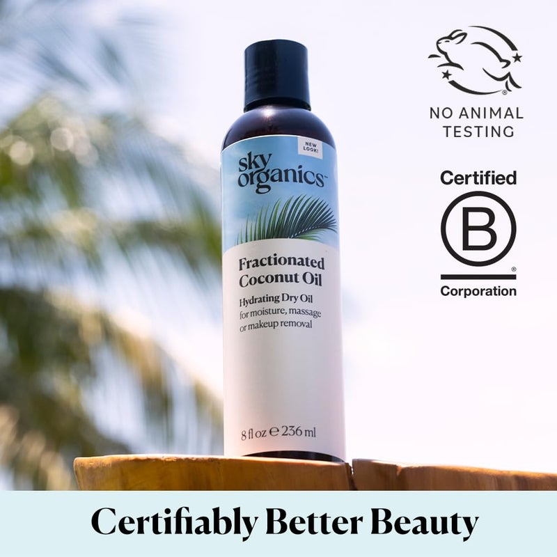 Sky Organics Sky Organics Fractionated Coconut Oil, Hydrating Dry Oil for Moisture, Massage and Makeup Removal, Suitable for All Skin Types, 100% Pure and Cold Pressed Multipurpose Body and Face Oil, 8 fl. Oz - Image 2