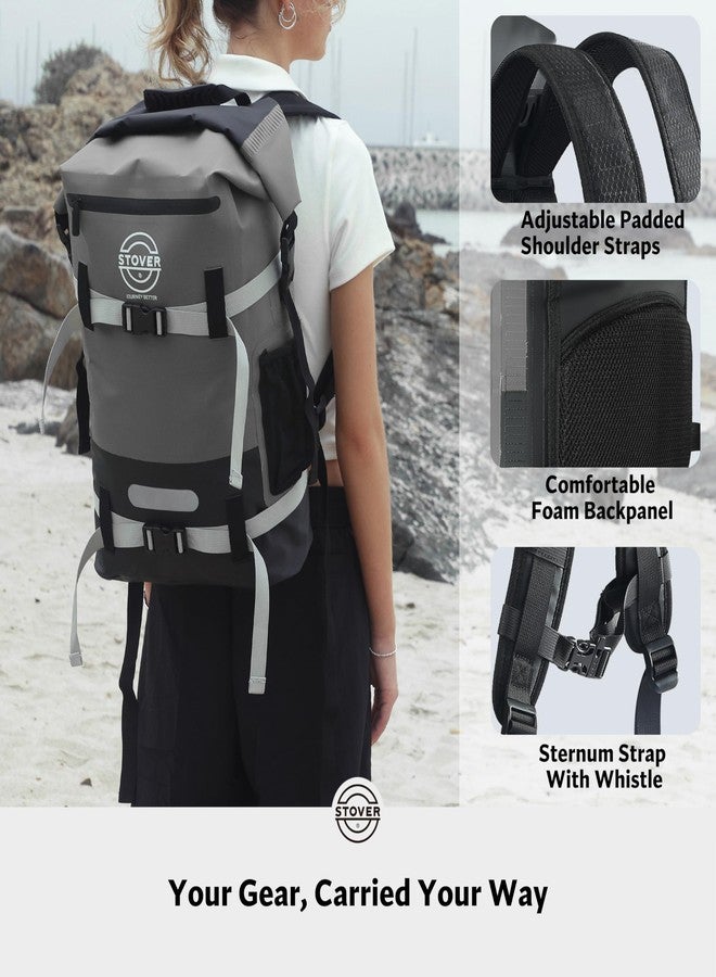STOVER 5/10/25/30/40/55L Waterproof Dry Backpack & Phone Case- Large Floating Dry Bag for Kayaking, Travel, Hiking, Fishing, Camping, Motorcycles & Beach, Heavy-Duty Roll Top Men/Women (Grey) - Image 5