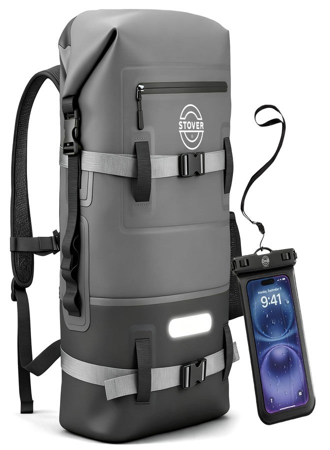 STOVER 5/10/25/30/40/55L Waterproof Dry Backpack & Phone Case- Large Floating Dry Bag for Kayaking, Travel, Hiking, Fishing, Camping, Motorcycles & Beach, Heavy-Duty Roll Top Men/Women (Grey) - Image 1