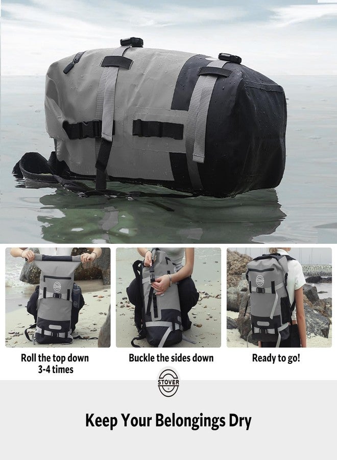 STOVER 5/10/25/30/40/55L Waterproof Dry Backpack & Phone Case- Large Floating Dry Bag for Kayaking, Travel, Hiking, Fishing, Camping, Motorcycles & Beach, Heavy-Duty Roll Top Men/Women (Grey) - Image 4