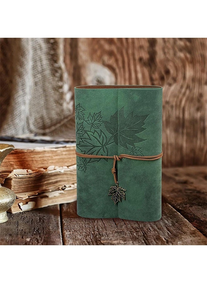 Leather Writing Journal Notebook, Classic Spiral Bound Notebook Refillable Diary Sketchbook Gifts with Unlined Travel Journals to Write in for Girls and Boys(Leaves,A6/Dark Green) - Image 5