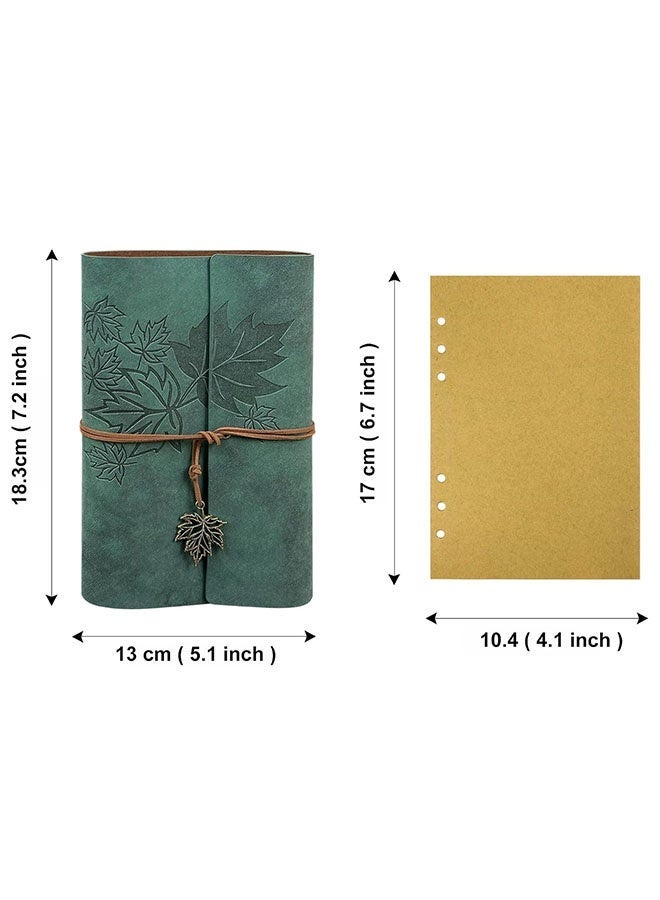 Leather Writing Journal Notebook, Classic Spiral Bound Notebook Refillable Diary Sketchbook Gifts with Unlined Travel Journals to Write in for Girls and Boys(Leaves,A6/Dark Green) - Image 2