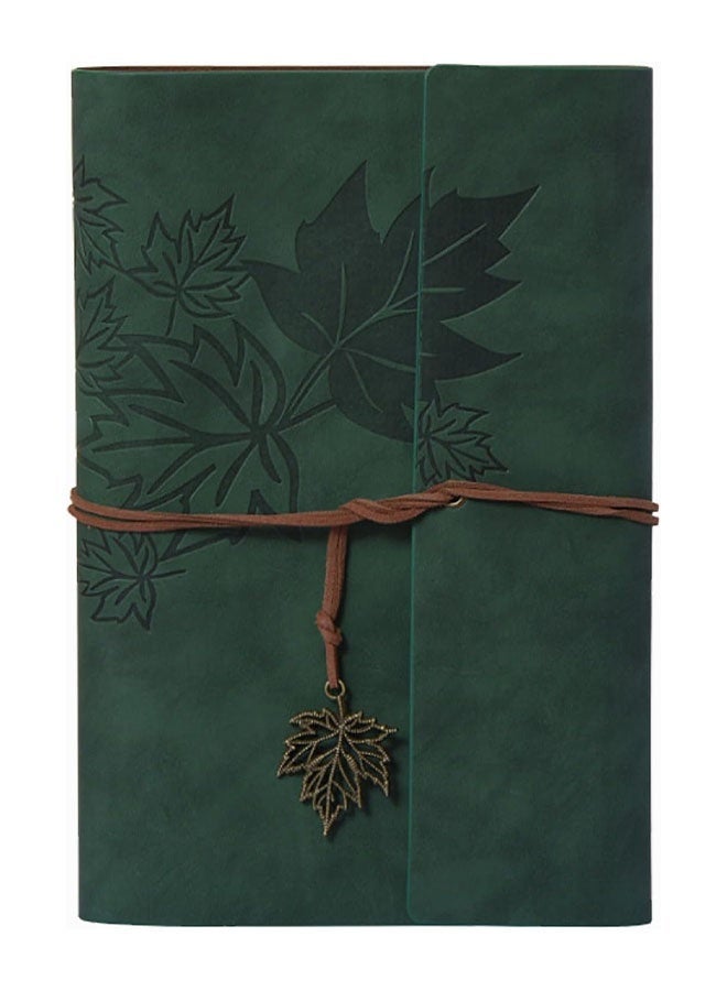 Leather Writing Journal Notebook, Classic Spiral Bound Notebook Refillable Diary Sketchbook Gifts with Unlined Travel Journals to Write in for Girls and Boys(Leaves,A6/Dark Green) - Image 1