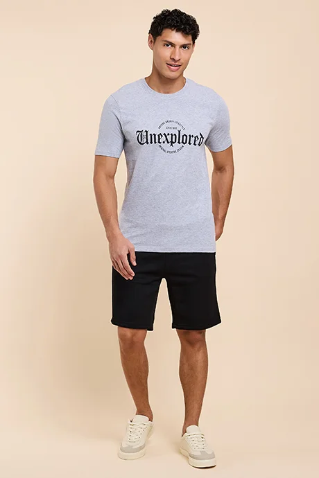 أر أند بي Typography Print T-Shirt with Crew Neck and Short Sleeves