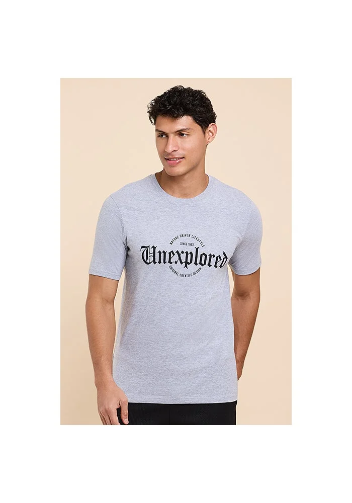 أر أند بي Typography Print T-Shirt with Crew Neck and Short Sleeves