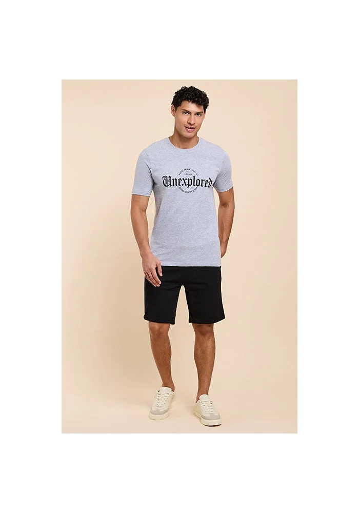 أر أند بي Typography Print T-Shirt with Crew Neck and Short Sleeves