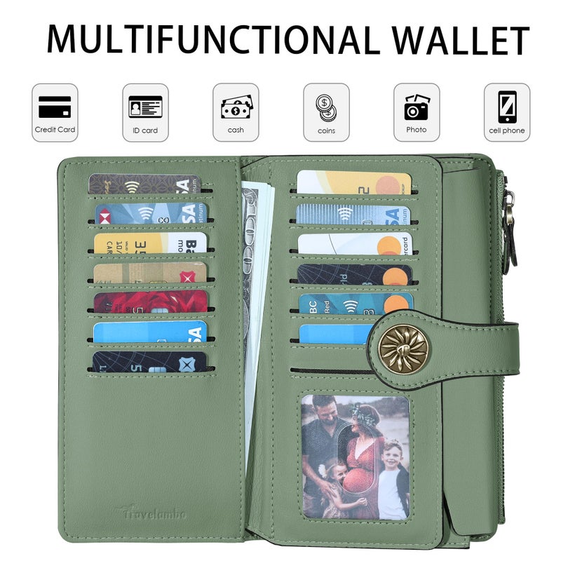 Travelambo Wallets Women RFID Large Capacity Luxury Waxed Leather Clutch Wallet Multi Card Organizer - Image 4