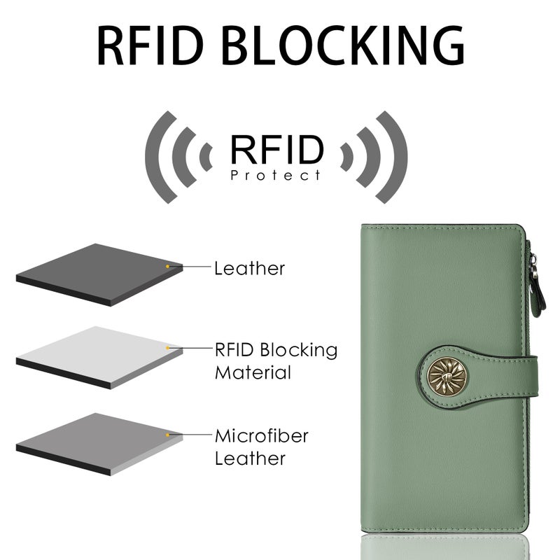 Travelambo Wallets Women RFID Large Capacity Luxury Waxed Leather Clutch Wallet Multi Card Organizer - Image 5