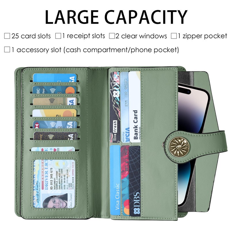 Travelambo Wallets Women RFID Large Capacity Luxury Waxed Leather Clutch Wallet Multi Card Organizer - Image 3