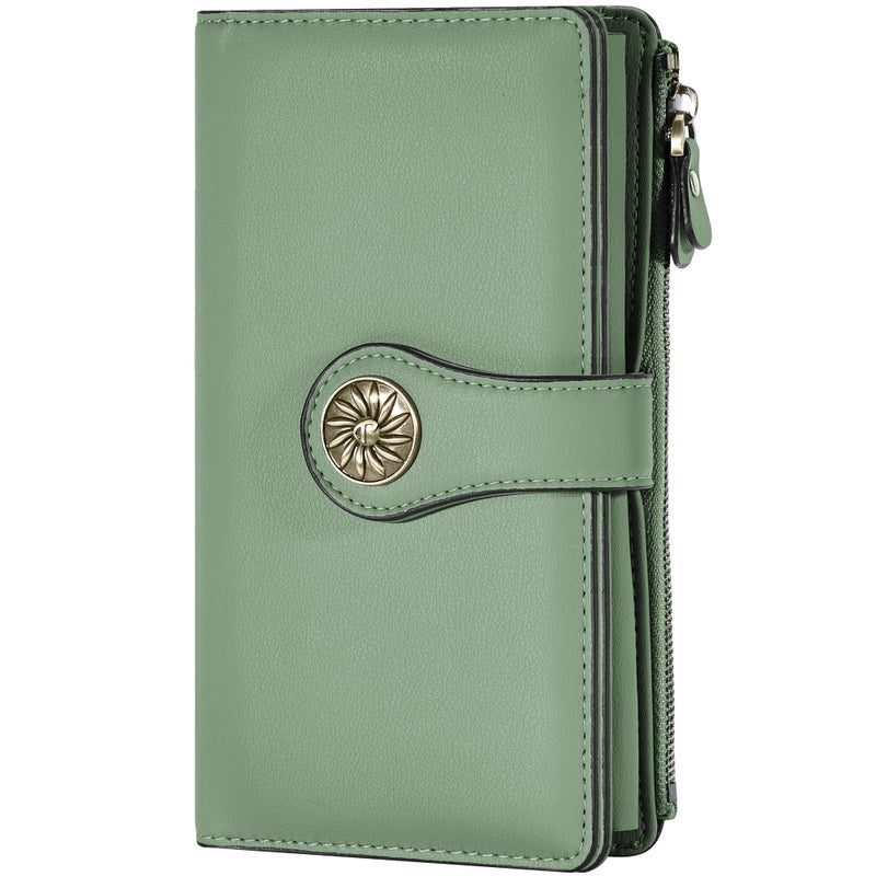 Travelambo Wallets Women RFID Large Capacity Luxury Waxed Leather Clutch Wallet Multi Card Organizer - Image 1