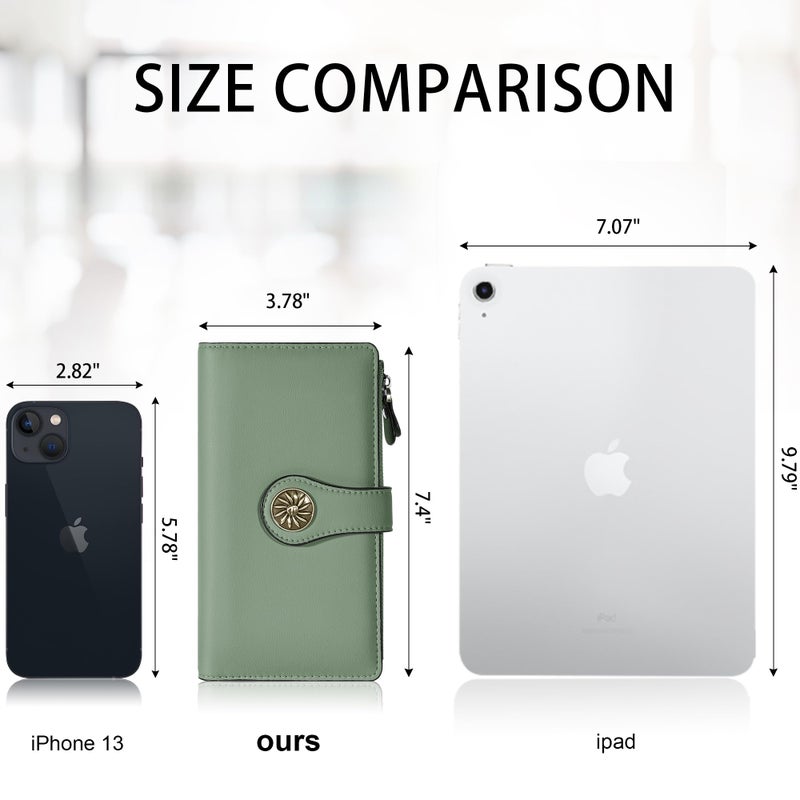 Travelambo Wallets Women RFID Large Capacity Luxury Waxed Leather Clutch Wallet Multi Card Organizer - Image 2