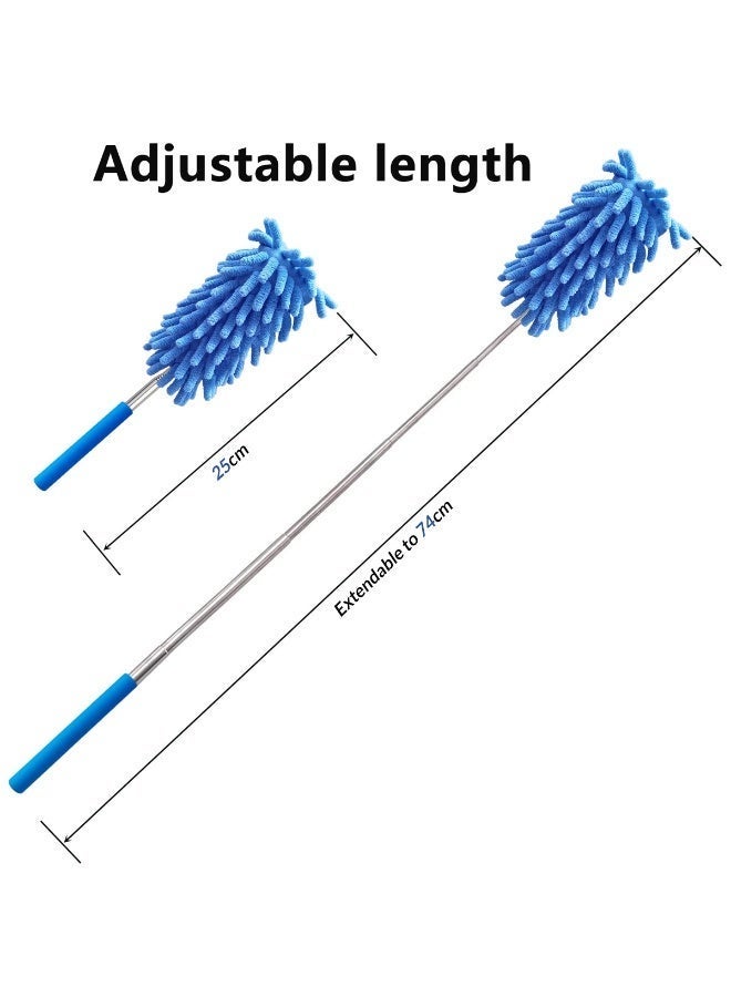 Extendable Microfiber Chenille Duster with Stainless Steel Telescopic Handle Adjustable Length 25–74cm Washable Removable Dusting Head Non-Slip Grip for Home Car Furniture Ceiling Fan Cleaning - Image 3
