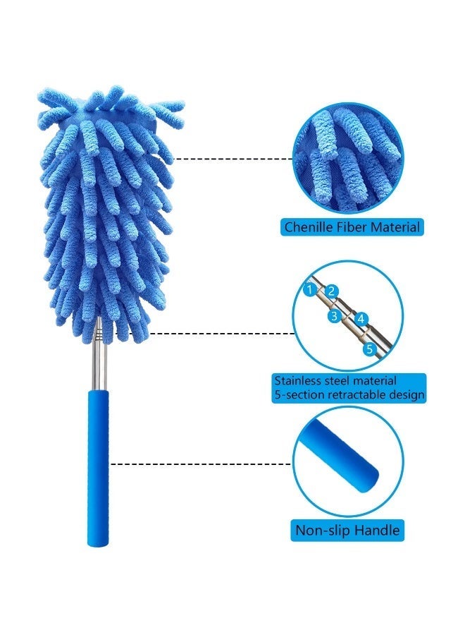 Extendable Microfiber Chenille Duster with Stainless Steel Telescopic Handle Adjustable Length 25–74cm Washable Removable Dusting Head Non-Slip Grip for Home Car Furniture Ceiling Fan Cleaning - Image 2