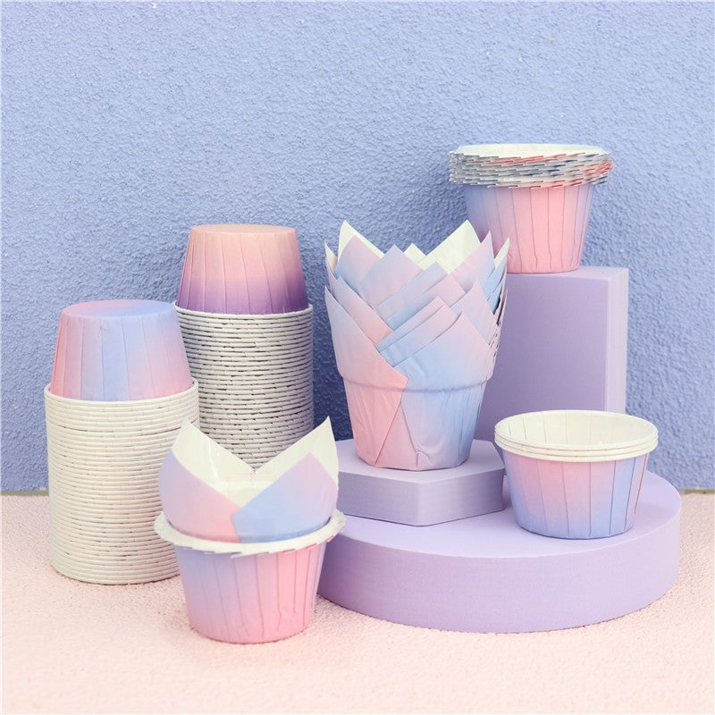Tulip Gradient Lace Mofen Cake Cup High Temperature Resistant Oil-Proof Film Dream Purple Mofen Paper Holder - Image 2