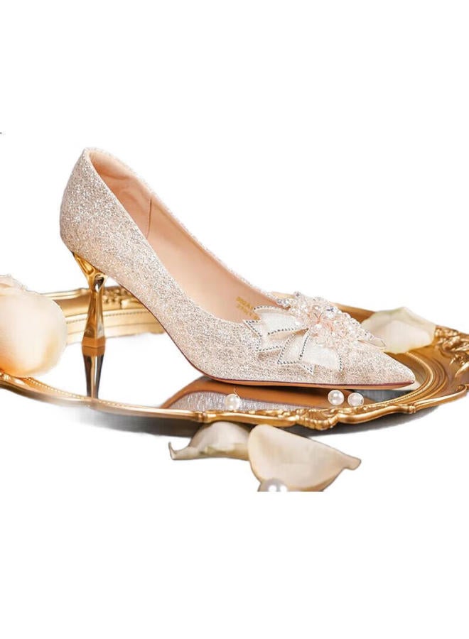 Josiny Fairy Style High Heels For Women, Spring Edition, Perfect For Bridesmaids And Engagements, Champagne Gold, Size 36 - Image 3