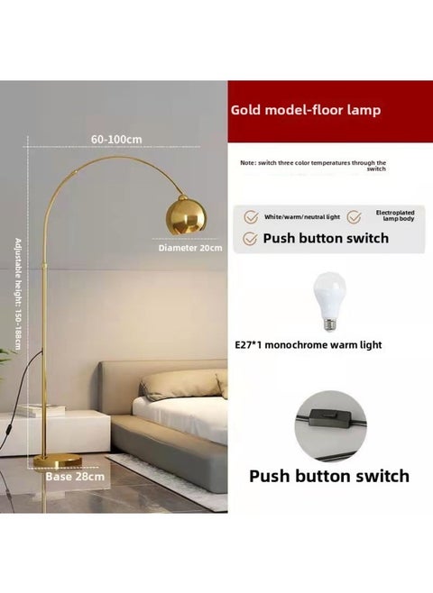 Italian Light Luxury Floor Lamp Living Room Atmosphere Lamp Bedroom Internet Famous Nordic Fishing Lamp Minimalist Sofa Vertical Table Lamp-Light Source Power:Warm Light-Light Color:Large Gold-