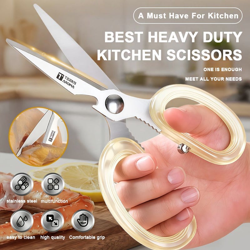 High Quality Kitchen Scissors Stainless Steel Multifunctional With Transparent Handle For Cutting Chicken Bones Fish Salads Vegetables Deli Meats Home And Office Use - Image 2