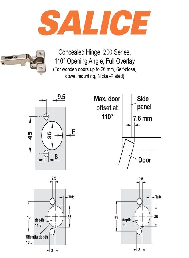 SALICE 2 Salice European Face Frame Hinges #C2P6A with Face Frame Clip On Adapter Plates - Image 5