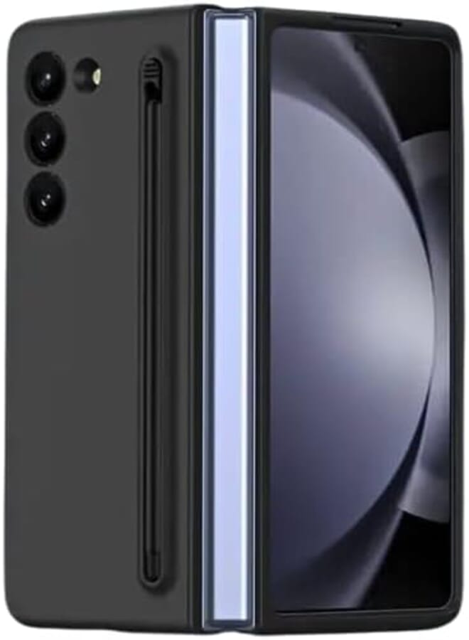 Next Next Store Phone Case Luxury Business Cover Compatible with Samsung Galaxy Z Fold 4 Case Soft Touch Flexible with Pop Up Compact Pen No Glass Film Flip Phone Case.(Black)