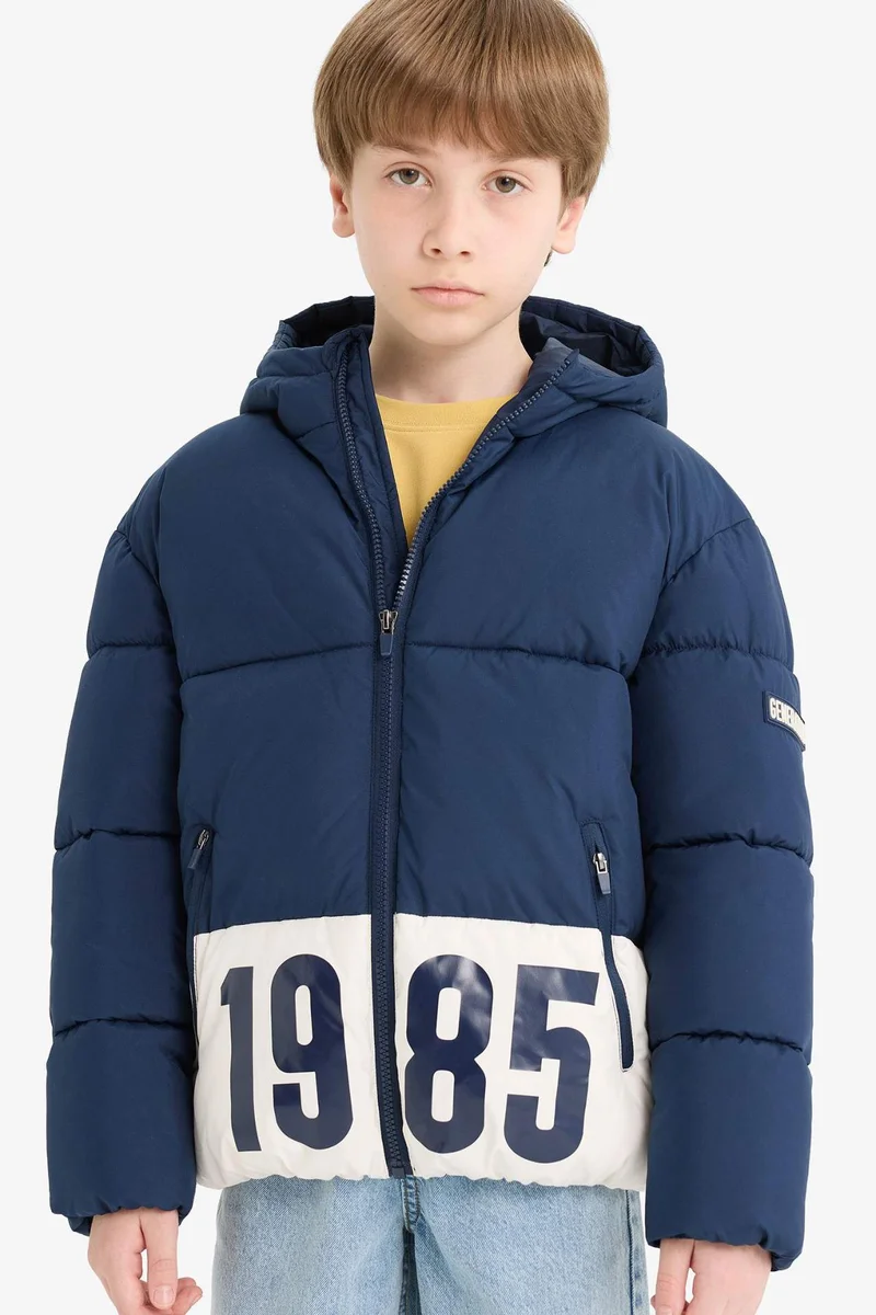 ديفاكتو Boy Hooded with Zipper Water Repellent Puffer Jacket