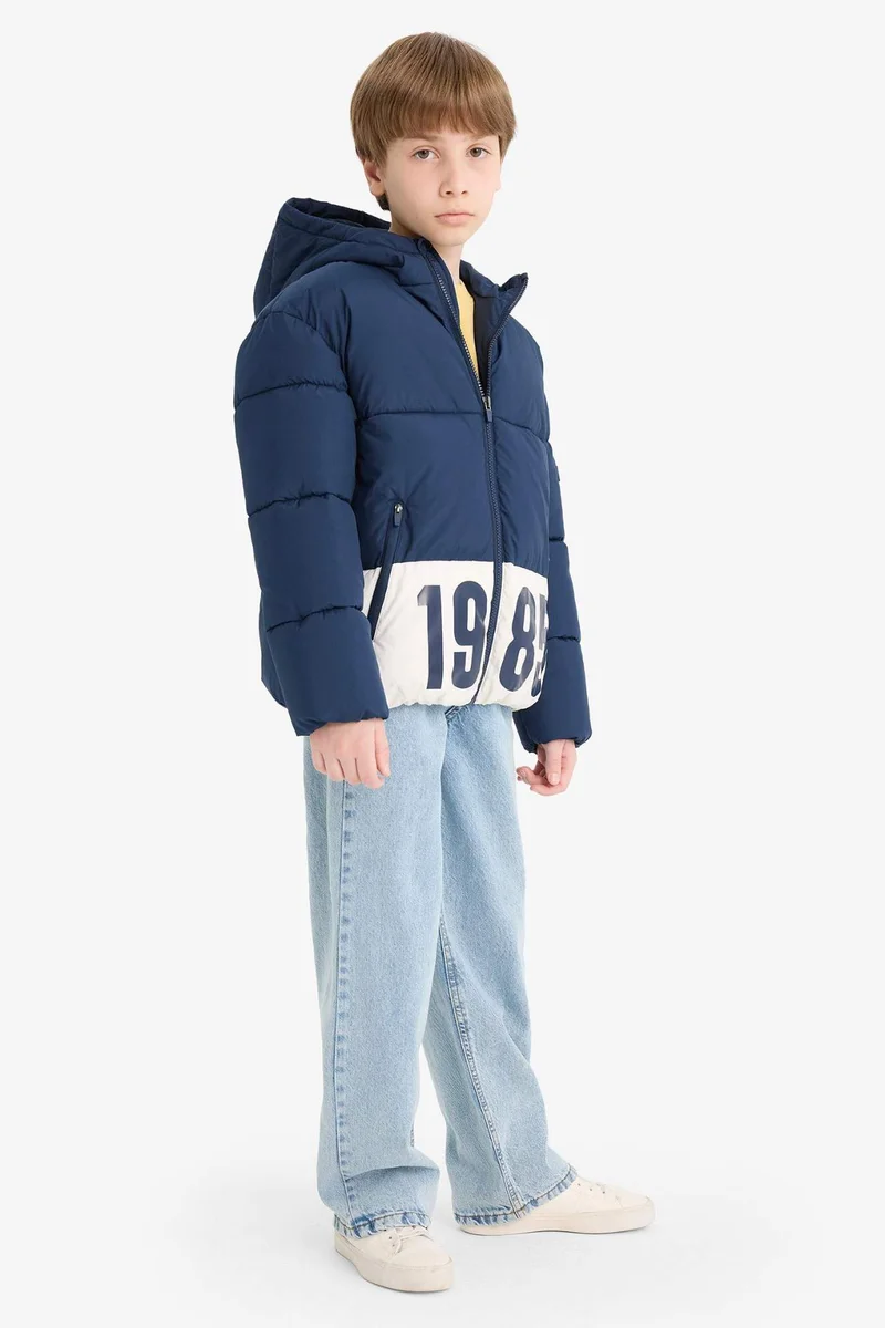 ديفاكتو Boy Hooded with Zipper Water Repellent Puffer Jacket