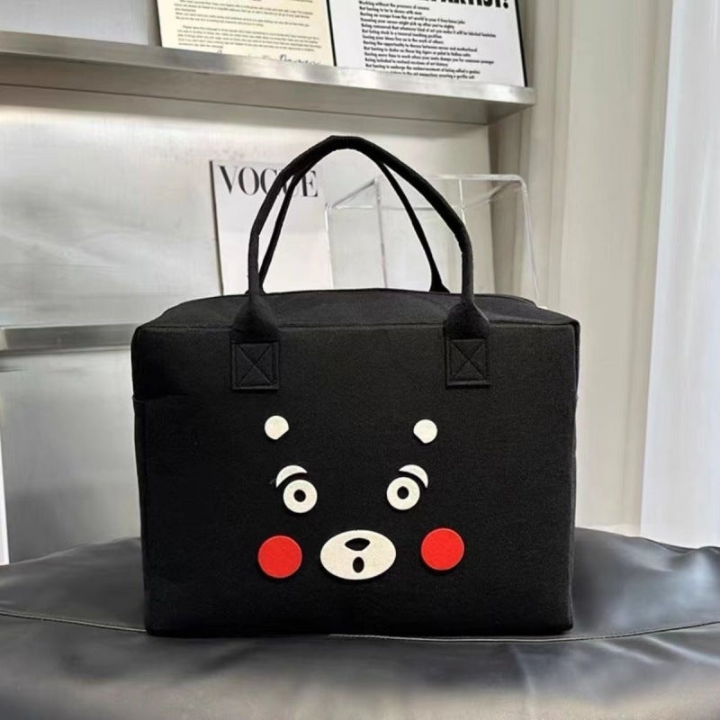 Felt Storage Cartoon Travel Bag Large Capacity Essential Storage Bag for Going Out Luggage Bag Trolley Case Can Be Used as a Suitcase Black lk