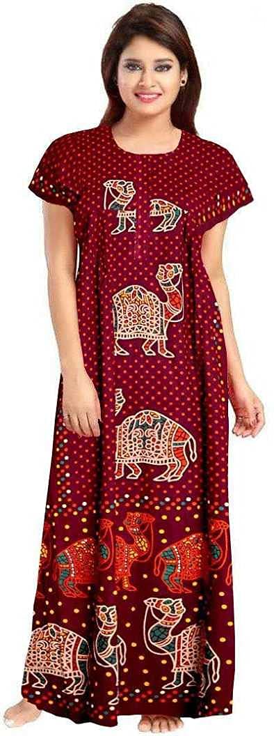 NEGLIGEE Women's Cotton Printed Maxi Nightgown Nighty for Women Ankle Length Night Dress - Pack of 2 (Free Size, 10 Blue & Maroon - Image 5