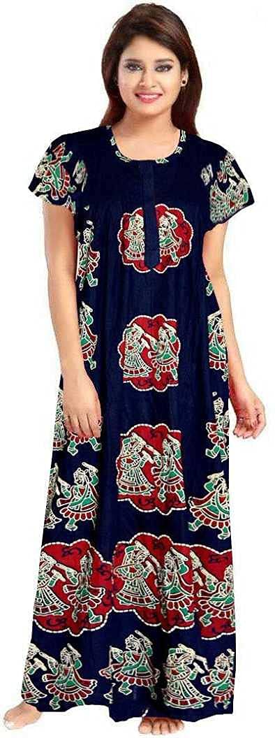 NEGLIGEE Women's Cotton Printed Maxi Nightgown Nighty for Women Ankle Length Night Dress - Pack of 2 (Free Size, 10 Blue & Maroon - Image 3