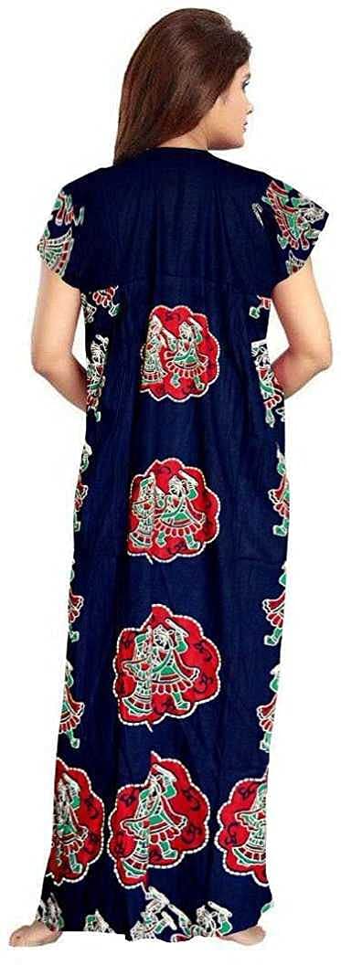 NEGLIGEE Women's Cotton Printed Maxi Nightgown Nighty for Women Ankle Length Night Dress - Pack of 2 (Free Size, 10 Blue & Maroon - Image 4