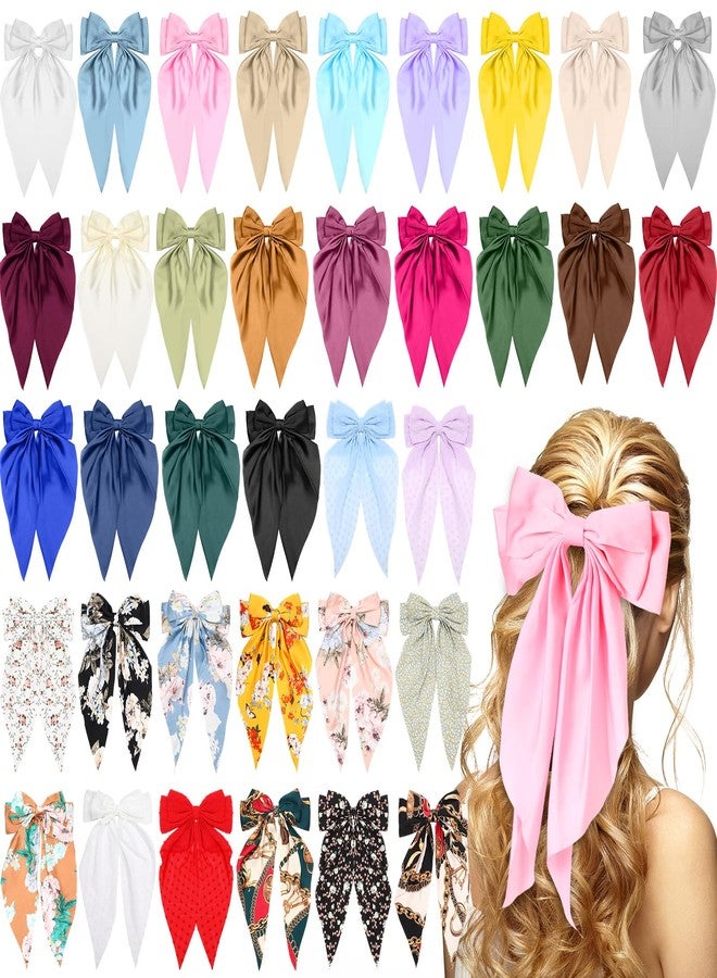 Mimorou 36 Pcs Big Hair Bows for Women Silky Satin Hair Bows Bulk Oversized Long Tail Black White Hair Bow Large Hair Ribbons Hair Clips Barrettes Large Metal Clips Bowknot Hair Accessories Gift - Image 1