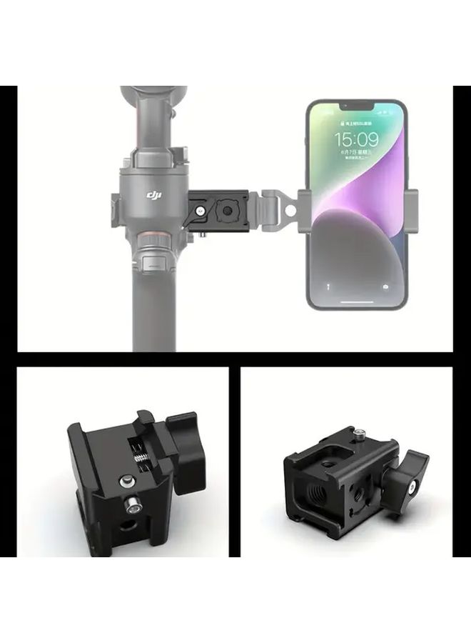 Black Aluminum Alloy Camera Mount With Cold Shoe Flashlight And Phone Clip Secure Locking - Image 3