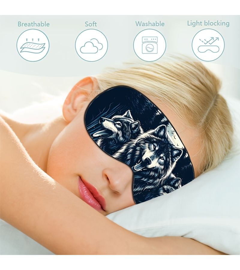 1pc Stylish Handsome Cartoon Wolf Pattern Printed Blindfold Sleep Mask Adjustable Strap Comfortable for Naps Travel Office Break Accessory Gift Sleep Aid Journey - Image 1
